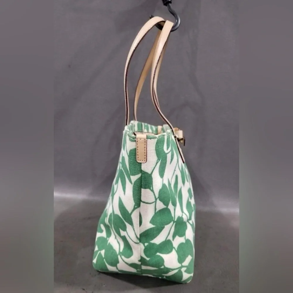 kate spade Cream Tote with Green Leaf Print and Blush Handles